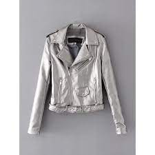 Silver Lapel Ultimate Leather Look Biker Jacket 56 Liked On Polyvore Featuring Outerwear Motorcycle Jacket Women Pu Leather Jacket Leather Jackets Women