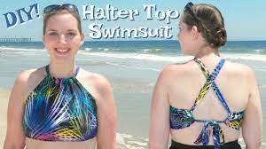 How To Sew A Halter Top Swimsuit Easy Diy Bathing Suit With Criss Cross Straps Youtube Diy Bathing Suit Diy Bathing Suit Top Halter Top Bathing Suits
