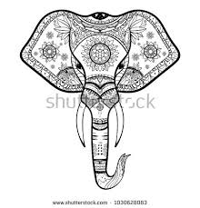 Vector Black And White Henna Elephant Head Illustration Henna Elephant White Henna Elephant Head