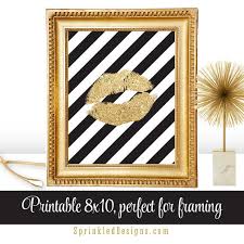 Black And Gold Makeup Room Gold Glitter Kiss Lips Black White Stripes Printable Art Makeup Vanity Bedroom Decor 8x10 Sign Dorm Room Deco Makeup Room Decor Gold Bedroom Decor Gold Rooms