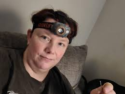 Crocheting with a small light at night