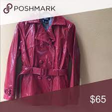 Mark Alan Red Patent Leather Trench Coat Medium Leather Trench Coat Trench Coat Belted Jacket