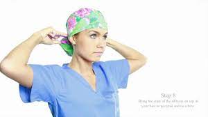 How To Wear The Pony Hat By Blue Sky Scrubs Ponytail Scrub Hat Scrub Hat Patterns Surgical Scrub Hats Pattern