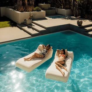 Fabric Covered Pool Float - Cream Sunbed Lounger - FUNBOY
