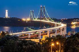 There is a railway under the roadway of the bridge. Ponte 25 De Abril Portugal