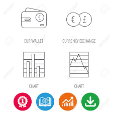 currency exchange chart and euro wallet icons statistics graph