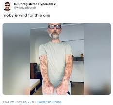 Moby hasn't exactly been quiet about his vegan lifestyle in the past, but he's taken his moby got the tattoos to celebrate his 32nd anniversary of becoming vegan. Moby S Animal Rights Tattoo Know Your Meme