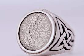 British 6 Pence Coin Ring Traditional English Wedding Ring In Etsy Coin Ring Celtic Knot Designs Coin Jewelry