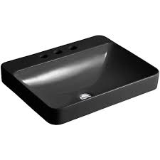 Kohler bathroom sinks selection helps you create a bathroom you like. Kohler Vox Rectangle Above Counter Vitreous China Vessel Sink In Black Black With Overflow Drain K 2660 8 7 The Home Depot