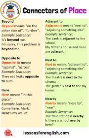 Connectors Of Place Definition And Example Sentences Beyond Beyond Means On The Other Side Of English Learning Spoken English Words English Writing Skills