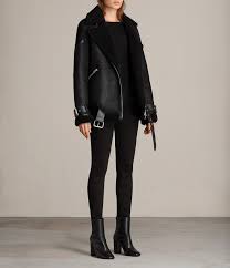 Allsaints Us Womens Hawley Oversized Shearling Jacket Black Jacket Outfit Women Shearling Jacket Outfit Fashion