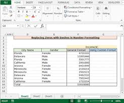 I used =value (replace (a1,1,1,)) in order to remove the dollar sign and just get the value of the number, the number can then be formatted using the '$ english (u.s.)' accounting format. Replacing Zeros With Dashes In Number Formatting