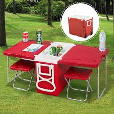 Multi Function Rolling Cooler Picnic Camping Outdoor W Table 2 Chairs Red It Is Perfect For A Trip To The Be Picnic Table Diy Outdoor Table Outdoor Tables