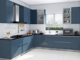 classic blue l shaped modular kitchen
