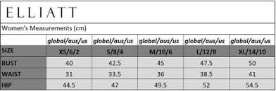 Elliatt Sizing Chart Luxe Affair