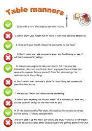 English Worksheet Table Manners Rules Table Manners Good Table Manners Manners