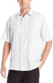Cubavera Mens Tuck With Geometric Detail Short Sleeve Woven Shirt Bright White X Large
