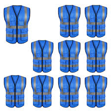Rs 1,500/ piece get latest price. Toptie Multi Pockets High Visibility Zipper Front Safety Vest With Reflective Strips Uniform Vest Pack Of 10 Blue M Walmart Com Walmart Com