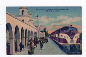 Linen Postcard Acl Railway Station Orlando Florida Train People A C L