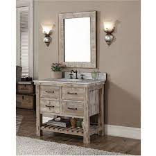 Accos 48 inch rustic bathroom vanity matte ash grey limestone top with matching wall mirror, white ceramic sink, driftwood finish. 36 Inch Rustic Bathroom Vanity With Countertop Single Bathroom Vanity Bathroom Vanity 30 Inch Bathroom Vanity