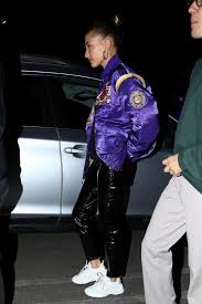 This cozy polyester jacket features los angeles lakers branding throughout for a. Find Out Where To Get The Jacket Bomber Jacket Women Stylish Bomber Jacket Hailey Baldwin Style