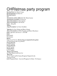Today as we share this holiday feast, may we also share with one another a joyful heart and a warm smile. Christmas Party Program Opening Prayer