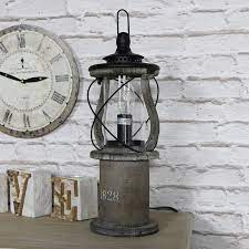 How long does a candle last on a table lamp? Antique Wooden Miners Lantern Style Table Lamp
