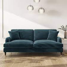 Stunning Plush Petrol Blue Victorian Style Velvet Fabric 3 Seater Sofa Large Sofa Deep Cushions An Velvet Sofa Living Room Gorgeous Sofas Seater Sofa