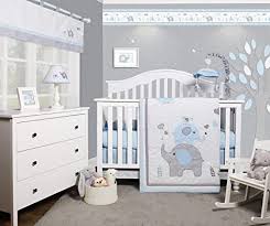 Amazon Com Bumperless 5 Pieces Optimababy Blue Grey Elephant Baby Nursery Set Baby Bedding Baby Crib Bedding Sets For Boys Baby Boy Bedding Sets For Cribs Crib Bedding For Baby