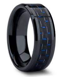Carbon Core Blue Tungsten Black Ceramic Ring Blue Tungsten Ring Tungsten Carbide Wedding Bands