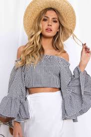 Black And White Checkered Off The Shoulder Top Pin On Products