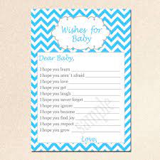 Printable Chevron Wishes For Baby Card Baby Shower Boy Blue Cute Adorable Activities Games Baby Shower Wishes Baby Shower Party Games Wishes For Baby Cards