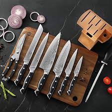 Best damascus kitchen knife set of 2021. Review For Kitchen Damascus Knife Set 9 Piece Kitchen Knife Set With Block Abs Ergonomic Handle For Chef Knife Set Knife Sharpener And Kitchen Shears Beechwood Block