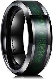 King Will Nature 8mm Mens Black Tungsten Carbide Wedding Ring Green Wood Inlaid Comfort Green Tungsten Ring Tungsten Mens Rings Tungsten Carbide Wedding Rings