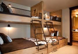 And this is a cool idea because then your kids would have the whole room left for play space and storage. Built In Bunk Beds For A Rustic Bedroom With A Reading Light And Lot 19 By Germania Construction Rustic Bunk Beds Bunk Beds Built In Cool Bunk Beds