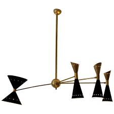 86 x cree led lights 1w. Four Arm Brass Asymmetrical Chandelier Black Gold Pivot Shades Stilnovo Style For Sale At 1stdibs
