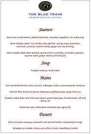 Oct 11, 2019 · there were two choices for the lunch entree: Blue Train South Africa Luxury Train Club