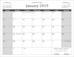 Download The 2019 Wall Calendar From Vertex42 Com Monthly Calendar Template Excel Calendar Excel Calendar Template