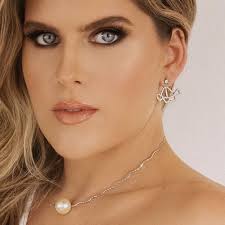 Kit Colar Choker Perola e Brinco Coração Folheado Ródio Branco Exclusivo