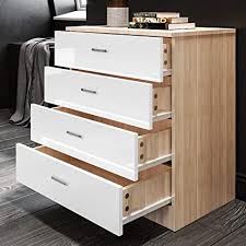 Osp home furnishings modern mission vintage oak bedroom set with 2 nightstands and 1 chest, twin. 600mm White Oak Chest Of Drawers For Bedroom Wardrobe And Hallway Storage Cabinet Set Of 4 Metal Handle Draws High Gloss Organiser Funiture Units Amazon Co Uk Home Kitchen