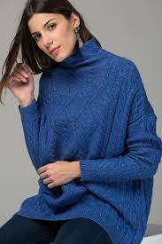 Kadin Saks Mavi Balikci Yaka Genis Form Triko Kazak Sateen Trendyol Moda Stilleri Triko Giyim