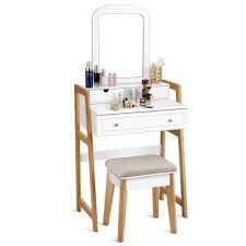Get free shipping on qualified drawers, white makeup vanities or buy online pick up in store today in the furniture department. Costway 2 Teiliges Weisses Make Up Waschtischset Mit 3 Schubladen Und Spiegelschminktisch Und Gepolster Makeup Table Vanity Vanity Table Set White Makeup Vanity