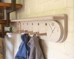 Peg Rail With Shelf And Clock Modern Wall Mounted Coat And Etsy Peg Rail Shelves Peg Board