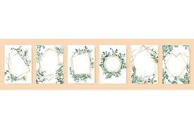 Splendid succulent 5x7 wedding invitations. Green Leaf Frames Spring Wedding Invitations Floral Branches Gold Ge By Winwin Artlab Thehungryjpeg Com