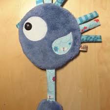 Doudou Oiseau Plat Bleu Creation Fait Main Diy Couture Doudou