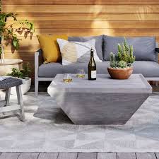 Crafted from solid concrete atop an iron base, the slab box frame outdoor coffee table's hand polished, versatile surface is equally at home indoors or outdoors. Teak Wood Square Outdoor Coffee Table Weathered Gray