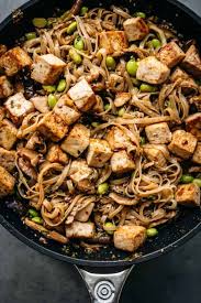 Vegan Rice Noodles With Crispy Tofu And Mushrooms Crowded Kitchen Recipe Crispy Tofu Sweet Chilli Sauce Recipe Vegan Rice