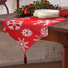 Christmas Table Runner Red Embroidered White Snowflake For Dining Thanksgiving Cotton Christmas Table Runner Christmas Table Decorations Christmas Table Cloth