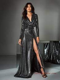 2020 Pronovias Abiye Modelleri Siyah Uzun Kruvaze Yaka Uzun Kollu Yirtmacli Payetli Kiyafet Kombinleri Elbise Modelleri Elbise Uzun Elbise