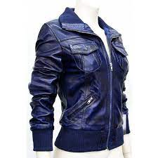 Trendy Leather Portland Blue Ladies Women S Bomber Short Washed Real Sheep Lamb Nappa Leather Jacket 18 Leather Jacket Short Leather Jacket Blue Bomber Jacket